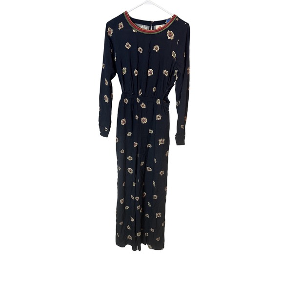 Farm Rio for Anthropologie Dress Womens XS Black Floral Maxi Long Sleeve  Boho - joarbit.com